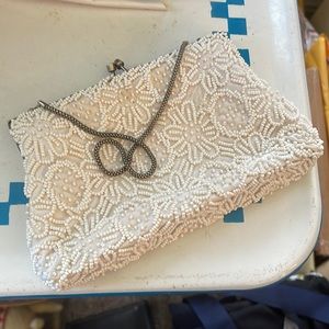 VINTAGE BEADED SILKY INSIDE SILVER TONE CHAIN